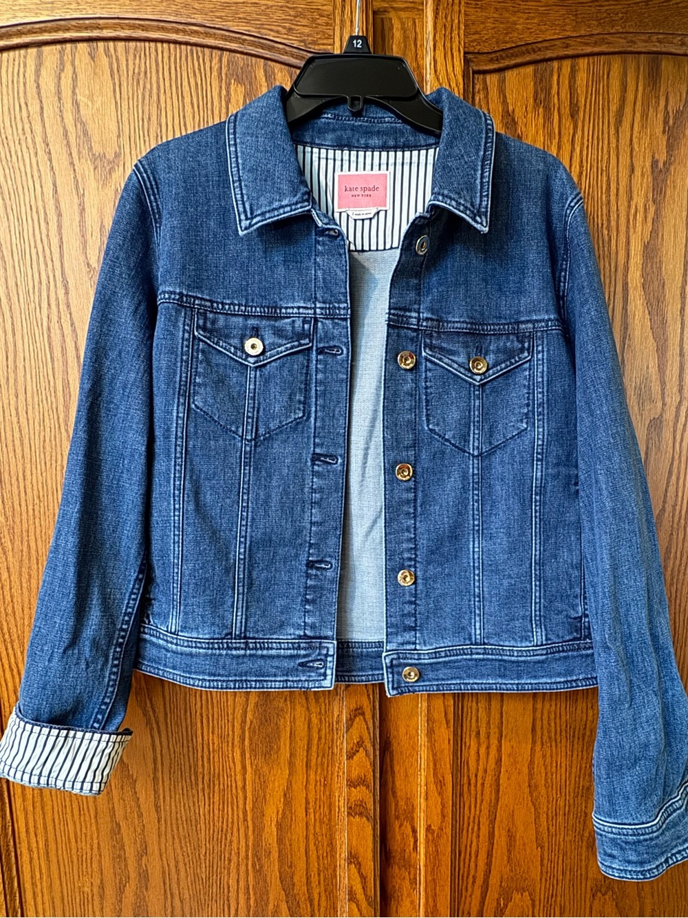 LIKE NEW! ♠️ Kate Spade Dark Blue Denim Jean Jacket Size Large